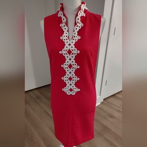 Vince Camuto Pink & White Asian  Collar Embroidery Barbiecore Sheath Collegiate.